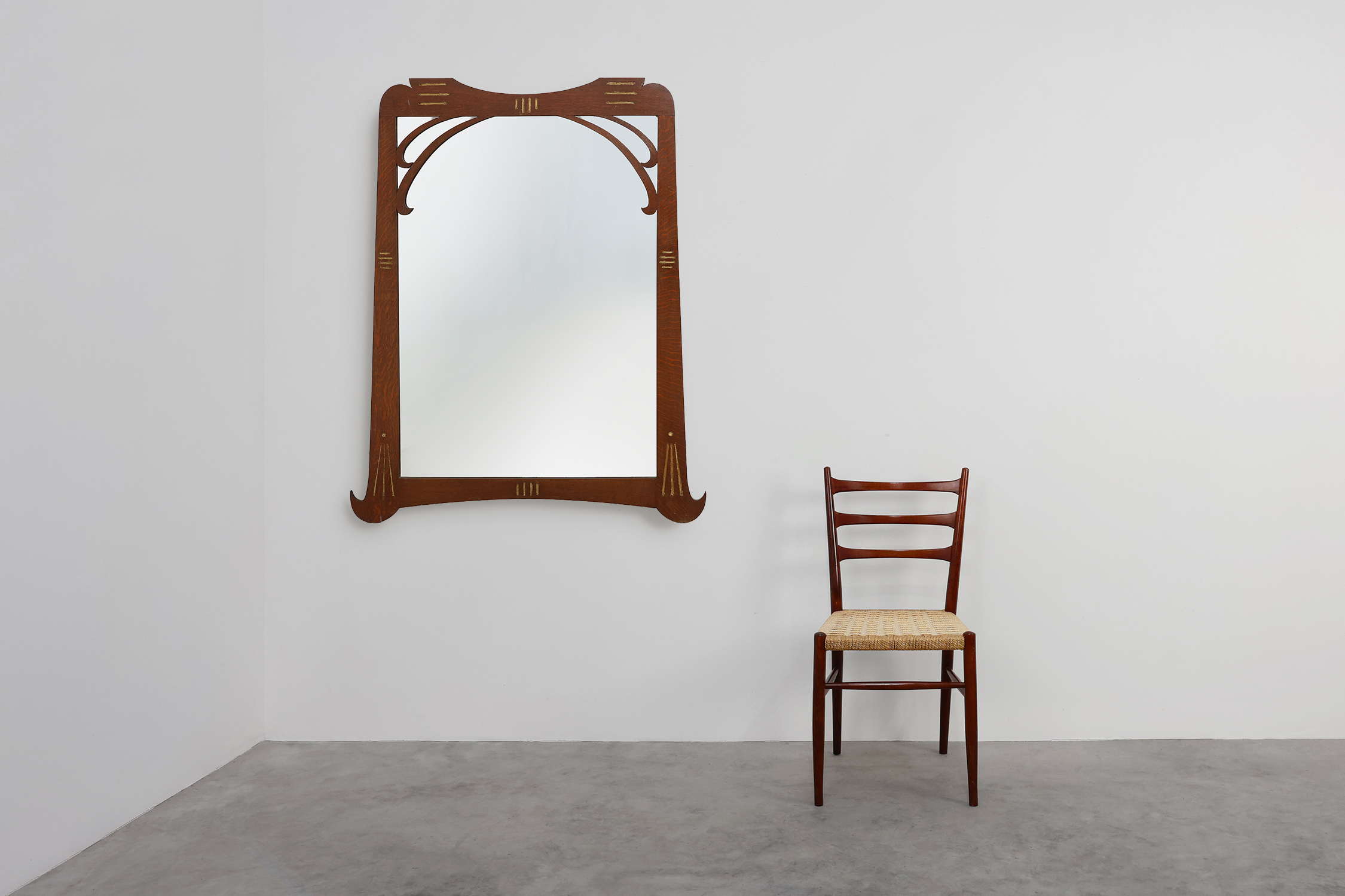Art Nouveau Mirror in Oak with Gilded Inlay, France ca. 1915thumbnail